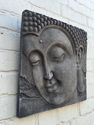 Wandbild Wandrelief Steinplatte Buddha Kopf Garten Deko Feng Shui Yoga 39×39 cm - 5