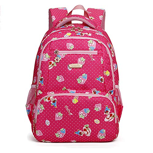 Preisvergleich Produktbild Hirkase Mädchen Schulrucksack, Farbdruck Große Kapazität, Reiche Muster, für Mädchen Kinder Jugendliche, Rote Erdbeeren