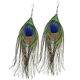 tumundo 1 Paar Feder-Ohrringe Ohr-Schmuck Ohrhänger Pfau Auge Boho Indianer Hippie Damen Ohrstecker Vintage Fasching