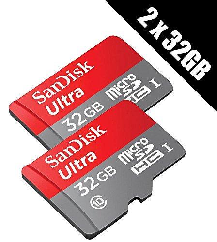 2 x SanDisk Ultra Speicherkarten, 32 GB, microSD, SDHC, UHS-I Klasse 10, 80 MB/s, SD-Adapter (SDSQUNC-032G-GN6MA)