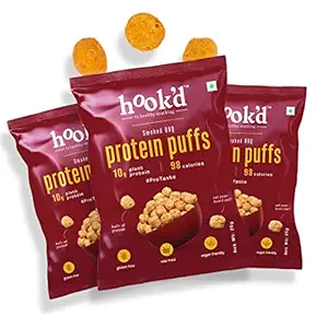 HookD Smoked BBQ Protein Puffs | High Protein And Fiber Snacks | Plant Based Protein | 100% Vegan | Gluten Free | Below 100 Calories | 0% Cholesterol | 10Gms Protein Per Pack - Pack Of 30