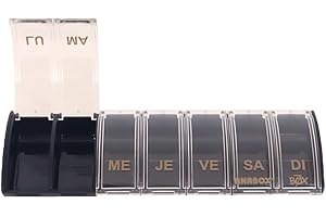 Anabox - Pilulier Semainier Box7-7 Compartiments Journaliers Indépendants - Organisateur de Médicaments Hebdomadaire Compact - Fabriqué en Allemagne - Sans BPA - Coloris Noir