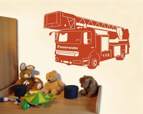 Wandtattoo Feuerwehr Löschzug in 9 Größen und 19 Farben (40x27cm hellrot) - 5