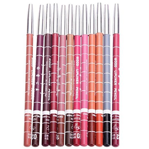 Lippenkonturenstifte Set, CINEEN 12 Farben Professionelle Lipliner Wasserdichte Lippenfarben Lippenstift Lidstrich mit Deckel