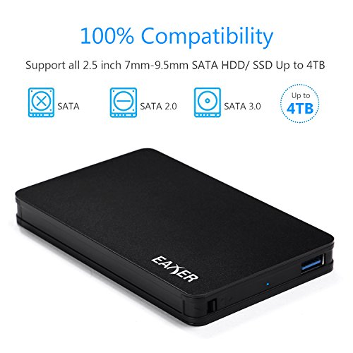 Eaxer Aluminium 2,5-Zoll USB 3.0 Externe Festplattengehäuse für 9.5mm und 7mm 2.5” SATA HDD/SSD, [Unterstützt UASP Optimierung für SATA III SSD] - 2