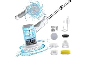 ‎TISOUTEC Tisoutec Elektrische Reinigungsbürste,2023 Neues Electric Spin Scrubber mit Verstellbarer Verlängerungsgriff,6 Austauschbaren Bohrbürstenköpfen für die Hausreinigung,Wanne,Bad/Küche/Auto