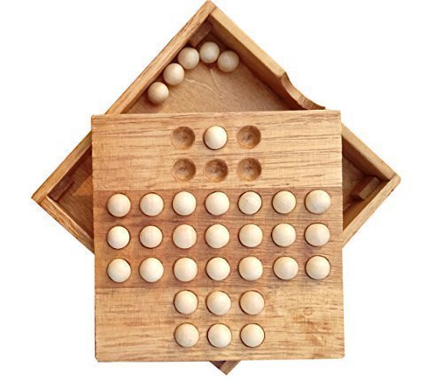 WISDOMTOY Mini Wooden Brain Teaser Single Chess Solitaire Puzzle Board Game Educational Toy for Kids and Adults