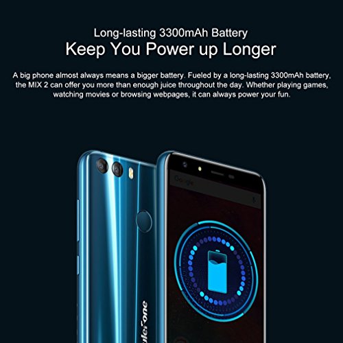 Ulefone MIX2 5,7 Pollici HD+ 18:9 4G Smartphone, Android 7.0 MTK6737H Quad Core 1.3GHz, 2GB RAM 16GB ROM, Dual Fotocamera Posteriore, Fingerprint ID, Dual SIM, 3380mAh Batteria, Blu