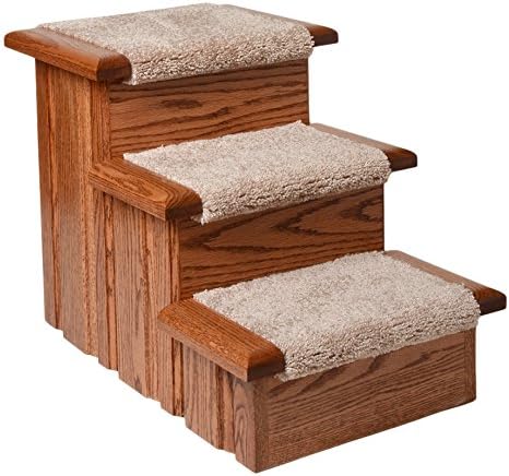 Premier Pet Steps Tall Raised Panel Dog Steps, Carpeted Tread with Stained Early American, 17-Inch