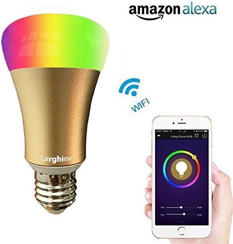 larghine WiFi Smart LED Bulb, Smartphone Controlled Alba Wake Up And Bulb Dimmable Lights Multi-Colour LED Colour Changing Night Light, Wireless Smartphone Control Works with Amazon Alexa, Gold