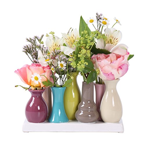 Keramikvasenset Blumenvase Keramikvasen bunt / weiß Vase Blumen Pflanzen Keramik Set Deko Dekoration (3 Sets je 7 Vasen, bunt) - 5