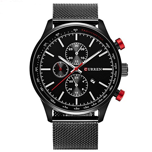 Curren Herren-Armbanduhr mit großem Zifferblatt, Quarzuhrwerk, Milanaise-Armband in Schwarz und Gold