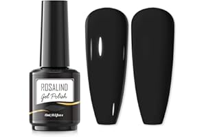 ROSALIND Color Negro Esmaltes Permanentes Para Uñas, 15ml Manicura Semipermanente, Pintauñas Permanente Gel de uñas semipermanente Soak Off Lámpara UV LED, Black Color Gel Nail Polish 1Pcs