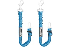 JUST PET ZONE 2 Pack Premium Car Seat Belt for Dogs Cats Pets, Adjustable Safety Heavy Duty Elastic Lead Harness for Cars with Elastic Nylon Bungee Buffer (Blue)