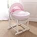Luxury British Made White Wicker Moses Basket With Pink Marshmallow Covers And Rocking Stand