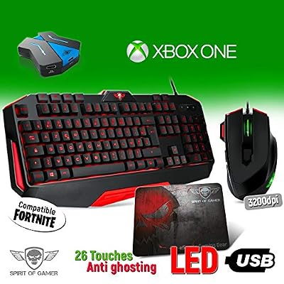 SOG Pack Clavier, Souris et Tapis Pro MK3 pour Xbox One - Convertisseur Inclus - rétro éclairé