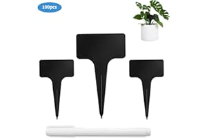 ZLFCYPHERIA 100 piezas Etiquetas Plantas Marcadores de Plástico en Forma de T, Marcadores de Jardín de Plástico Grueso Impermeables Planta Marcadores con Bolígrafo