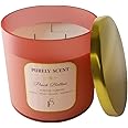 Purely Scent Peach Bellini Soy Wax 3 -Wick Scented Candles, 100% Pure Soy and Vegetable Wax, 92hrs Burn Time, Fragrance Infused With Essential Oils, Scented Candle for Aromatherapy, 14.1 Oz/400 Grams