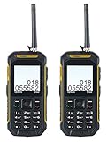 Stoßfest, staub- und wasserdicht • Walkie-Talkie-Kommunikation ohne Handynetz • Bis zu 800 Std. Standby / 10 Std. Gesprächszeit • Für 2 SIM-Karten mit 2 Rufnummern • FM-Radio mit integrierter Antenne • Hält Stürze aus bis zu 2 m Fallhöhe aus