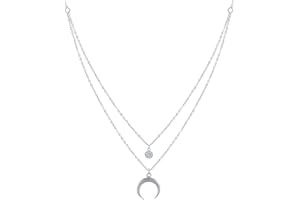 LES POULETTES BIJOUX - Collier Double Chaine Argent Croissant de Lune et Zirconia