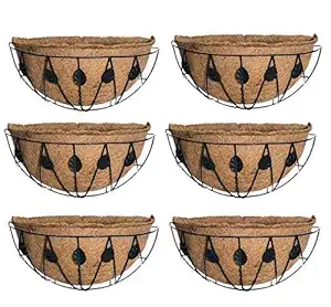 COIR GARDEN Coir and Metal Hanging Basket with Coco Liner and Chain, Brown , 12 inch, 6 Piece
