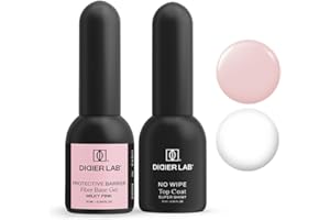 ‎DIDIER LAB Didier Lab - Base Coat Top Coat UV - Fiberglas Gel Base Milky Pink mit Vitaminen - No Wipe Top Coat Gel UV Super Shiny - LED UV Nagellack Set - HEMA und TPO-frei - Shellac Set - Stärkt Schwache Nägel