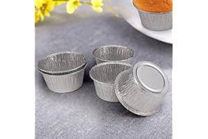 Hogoo 50pcs Disposable Round Aluminum Foil Trays Containers Cake Cup 80x80x35mm for Kitchen Baking BBQ(Barbecues) Make Cake Desserts Make Food for Kids Heat Food at Family Dinner Friends Party Wedding