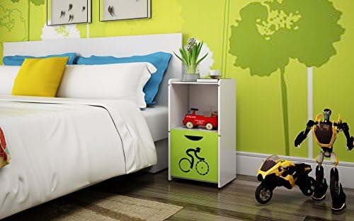 Naerde Kids Modern Simple Style 2 Tier High Gloss Storage Carved Night Stand, bedside table Green White
