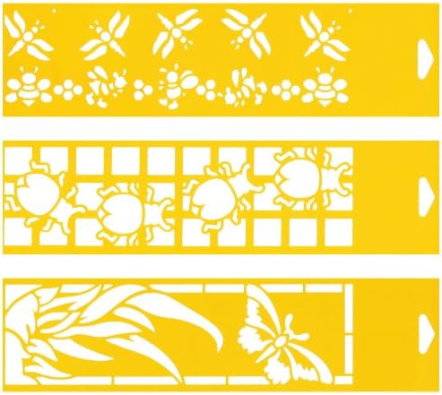 Set of 3 - 30cm x 8cm Reusable Flexible Plastic Stencils for Cake Design Decorating Wall Home Furniture Fabric Canvas Decorations Airbrush Drawing Drafting Template - Butterfly Bugs Beetles Bees Animals