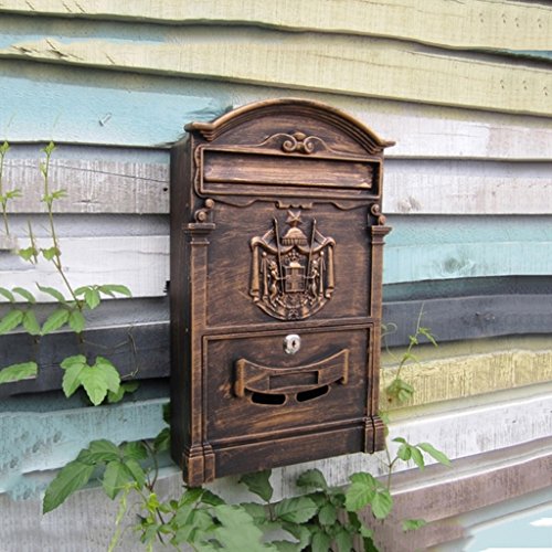 Preisvergleich Produktbild MXD Briefkasten Briefkasten Europäischen Villa Briefkasten Im Freien Wasserdichte Briefkasten an der Wand Kreative Briefkasten mit Schloss Vorschlag Box Retro Mailbox Antik Messing