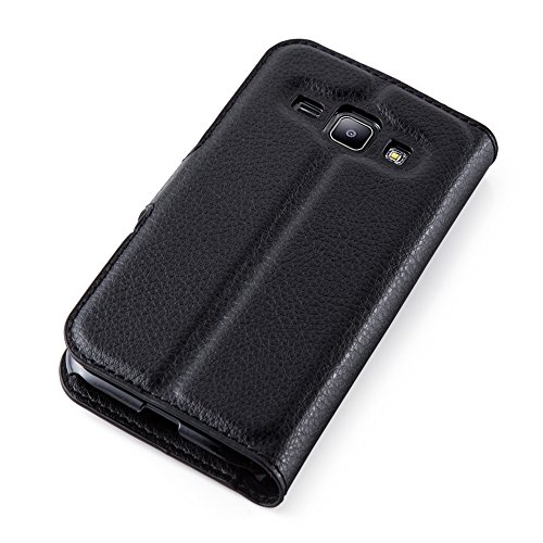 Cadorabo – Book Style Hülle für Samsung Galaxy J1 – 5 (Modell 2015) – Case Cover Schutzhülle Etui Tasche mit Standfunktion und Kartenfach in PHANTOM-SCHWARZ - 7
