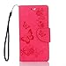 Produktbild Huawei Honor 8 Hülle, SpiritSun Ledertasche Schutzhülle für Huawei Honor 8 Schmetterling und Blume Muster Folio PU Leder Tasche Case Cover Bookstyle mit Standfunktion und Kredit Kartenfächer - Rot