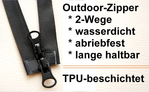 2-Wege Outdoor Reißverschluß wasserdicht 55 60 65 70 75 80 cm schwarz matt, TPU beschichtet (80 cm) - 2
