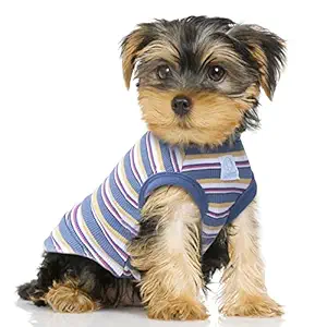 SZAT PRO Striped Pet Dog T-Shirts, 100% Cotton Tank Vest for Small Dogs and Cats, Sleeveless Tank Top for Puppy Boys and Girls Blue Yellow,3X-Small