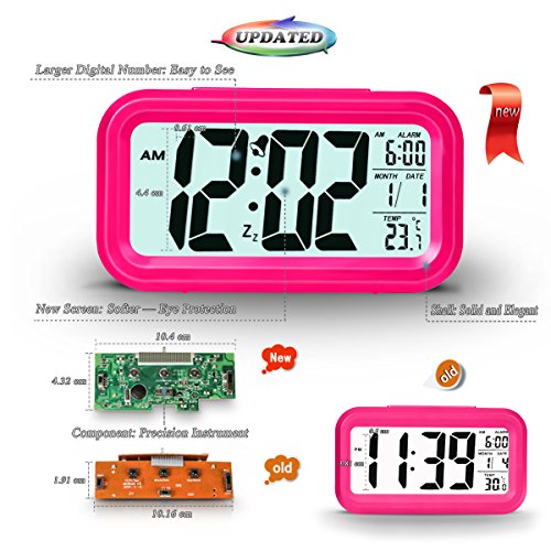 ZHPUAT Digital-Wecker Digitaluhr große LCD-Ziffern mit Hintergrundbeleuchtung Rosa - 4
