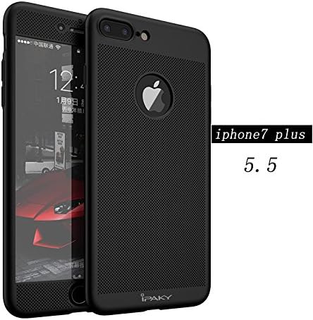 Iphone 7 Plus Case,IPAKY® All-around Protective Ultra Slim/Thin Lightweight Breathable Cooling Mesh Case with Tempered Glass Screen Protector for iPhone 7 Plus(5.5inch) - Black