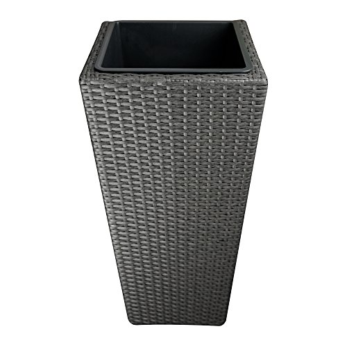 [neu.haus] Blumenkübel / Blumentopf in Rattan-Optik (dunkelgrau) – 31 x 31 x 64 cm - 2