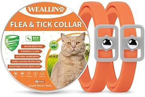 WEALLIN Collare Antiparassitario per Gatti, Antipulci, con Protezione di 8 Mesi, Realizzato Con Oli Essenziali Naturali, Regolabile e Lmpermeabile Adatto a Tutti i Gatti, Arancione (2 Pezzi)