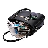 Frauen PU Leder Henkeltaschen mit Hairball Vintage Tasche Handtasche Umhängetasche Damen - 6