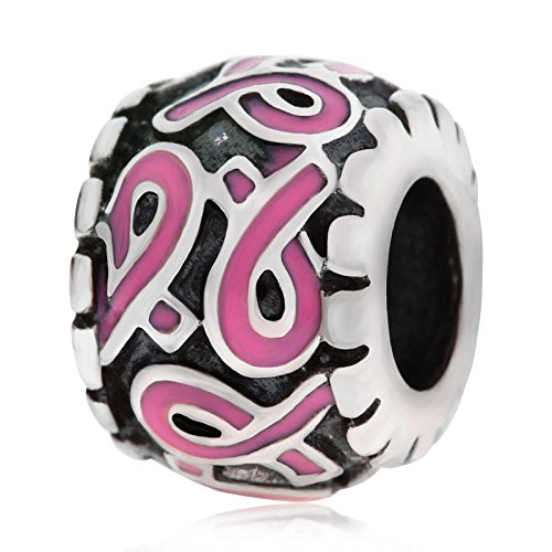 Soulbead Pink Ribbon Charm 925 Sterling Silver Breast Cancer Awareness Bead for European Bracelet Jewelry by Soulbead