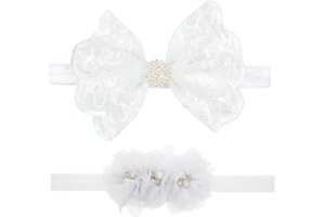 Nishine 2-Pack Taufe Weiß Neugeborene Bowknot Stirnbänder Baby Taufe Haar Bögen Headrap Kleinkind Haarband (Perle)