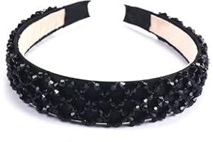 BOTTEGA DELLA PRINCIPESSA Cerchietto Gioiello per Capelli Donna con perle effetto cristallo-Cerchietto elegante donna per cerimonia-larghezza 2,9 Cm (Nero)