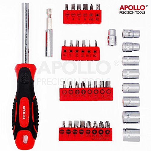 Apollo 49-teiliges Heim-Büro-Garagen-Werkzeugset inklusive 200g Schlosserhammer, verstellbarem Schraubenschlüssel, Kombizange, Blechschere, Steckschlüssel, Messer, Bit-Dreher & Schraubendreher-Bits, Präzisionsschraubendreher, Maßband & Klebeband – alles in einer kompakten Aufbewahrungsbox - 3