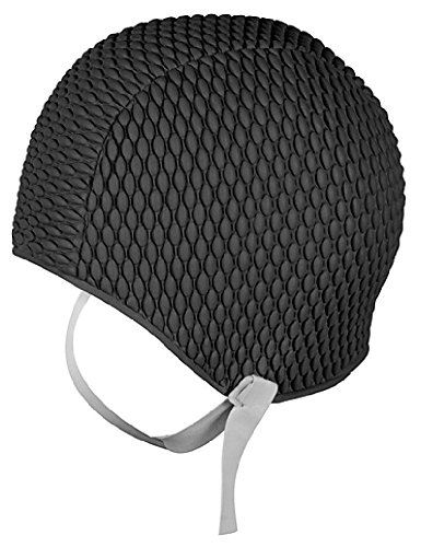 Ladies Mens Black Latex Rubber Swim Hat Swimming Cap With Chin Strap by Fine Saratoga