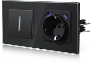 BSEED strömbrytare med uttag USB C 20 W, snabbladdning vägguttag med infälld brytare, växelbrytare med klor, ny e-serie, 1 fa