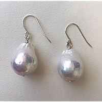 Einfache, große barocke Perle Sterling Silber Ohrringe