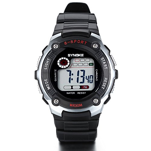 JewelryWe Kinder Armbanduhr, Studenten LED Digital Elektronische Sport Uhr Multifunktions-Uhr Watch mit Silikon Armband, Silber Schwarz