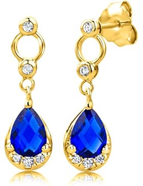 ByJoy Damen-Ohrringe 925 Sterling- Silber Tropfenschliff Blau Synthetischer Saphir