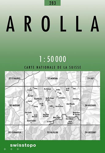 Preisvergleich Produktbild 283 Arolla, Topographische Karte Schweiz 1:50.000, Landeskarte, Wanderkarte ohne rot-markierte Wanderwege, TK TOP 50 CH, Wallis