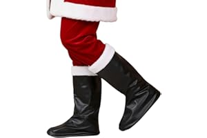 SHATCHI Boot Christmas Party Fancy Dress Costume Accessories Santa Clause Shoe Covers Tops Outfit, Men,Women, Black, One Size